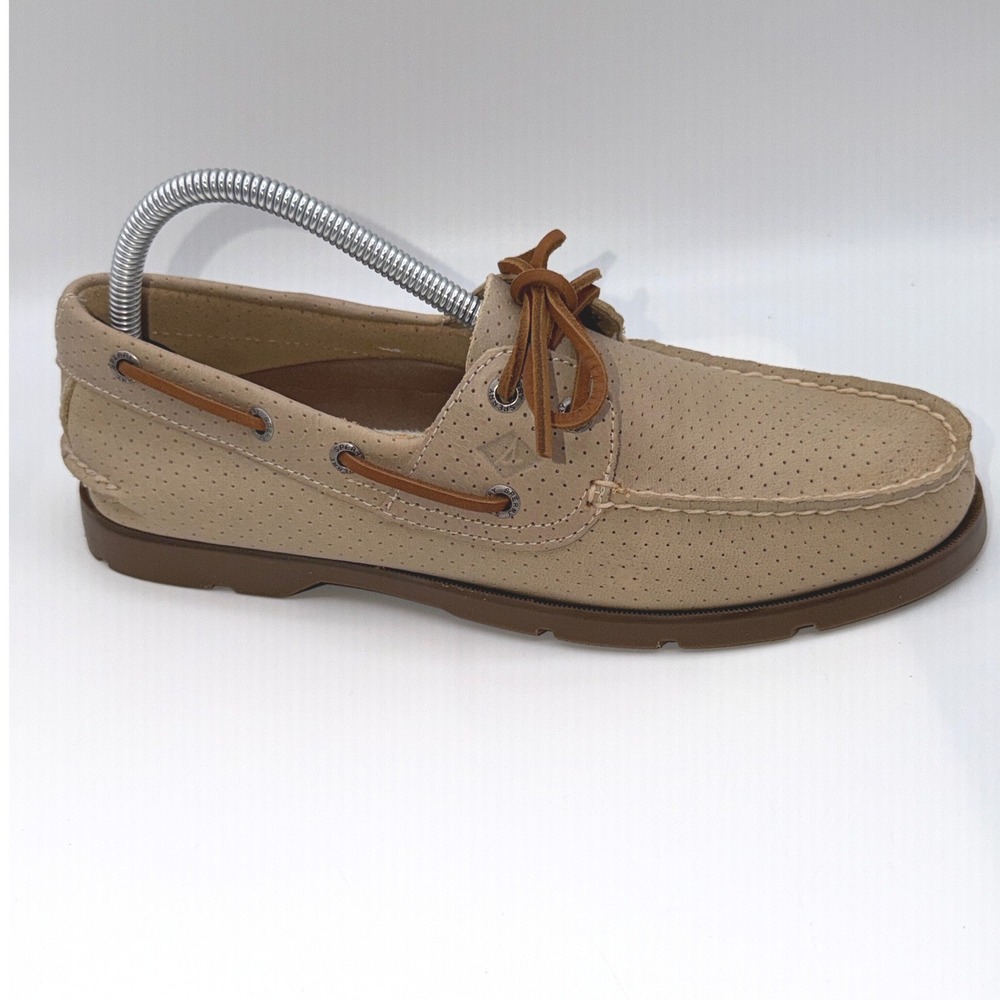 Sperry Boat Shoes Mens 9, EU: 42, Light Tan Leeward 2-Eye Perforated Leather